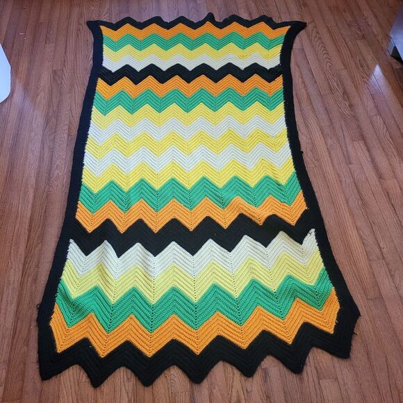 Other - Vintage Muti-Color Chevron Boho Handmade Afghan Couch Cover‎ Throw - 77"x48"